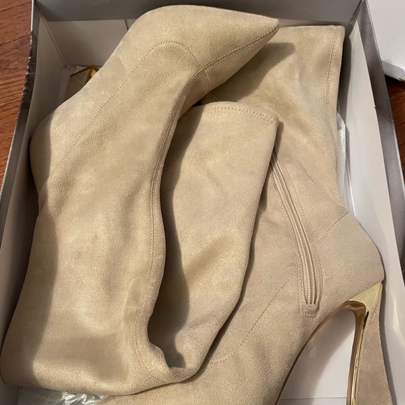 Taupe Over-the-Knee Heeled Boots - Picture 3 of 5